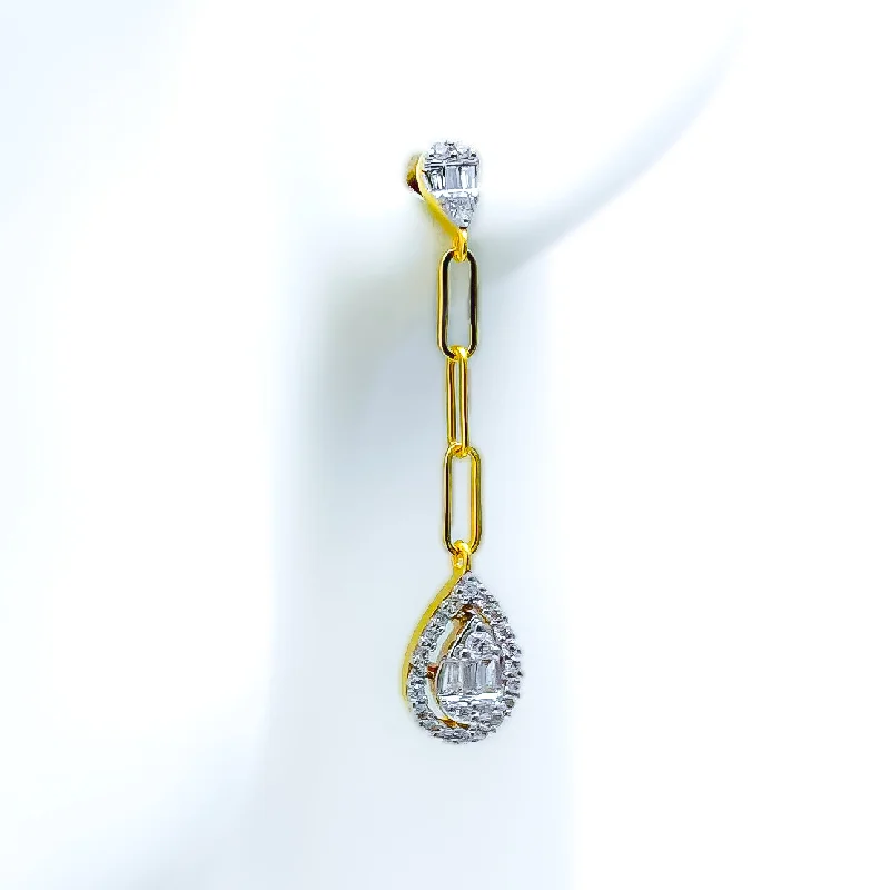 Glistening Drop Diamond + 18k Gold Hanging Earrings