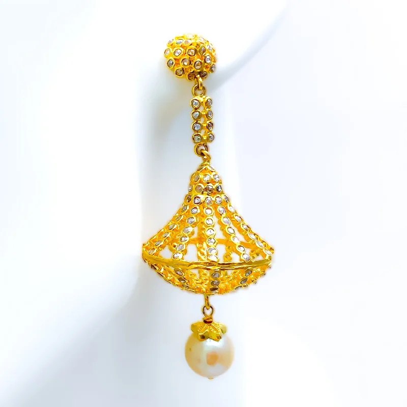 Imperial Chandelier Uncut Diamond + 22k Gold Dangling Earrings