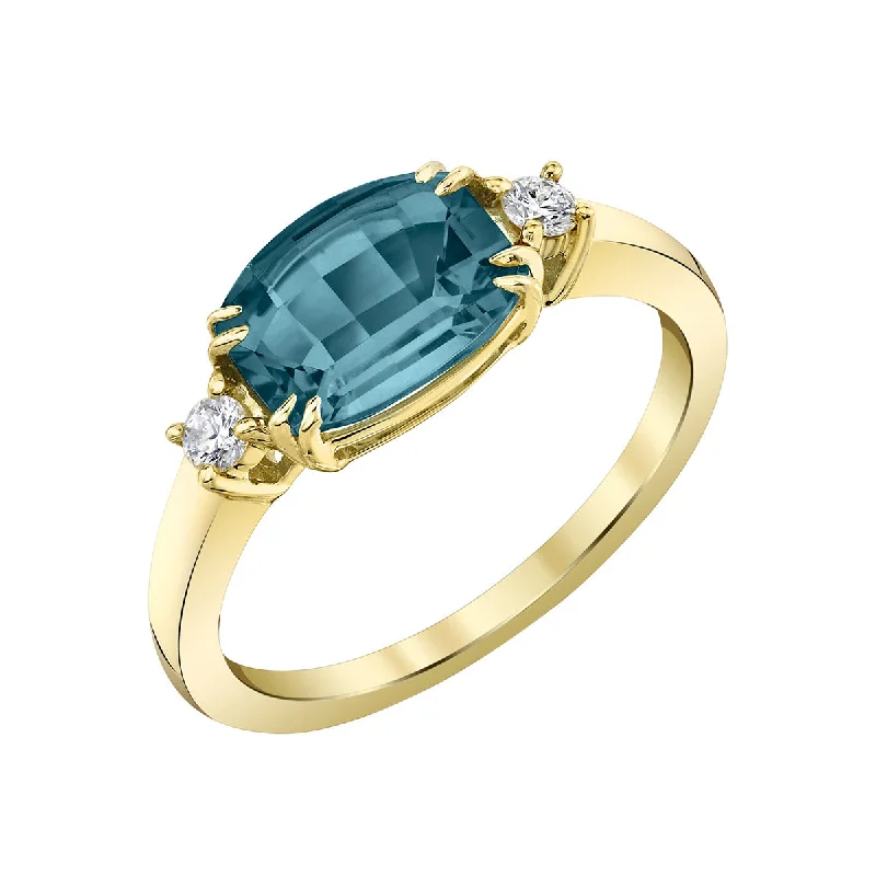 London Blue Topaz 14K Yellow Gold Ring with Diamonds