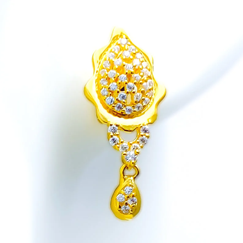 Luxurious Alluring 22k Gold CZ Hanging Earrings