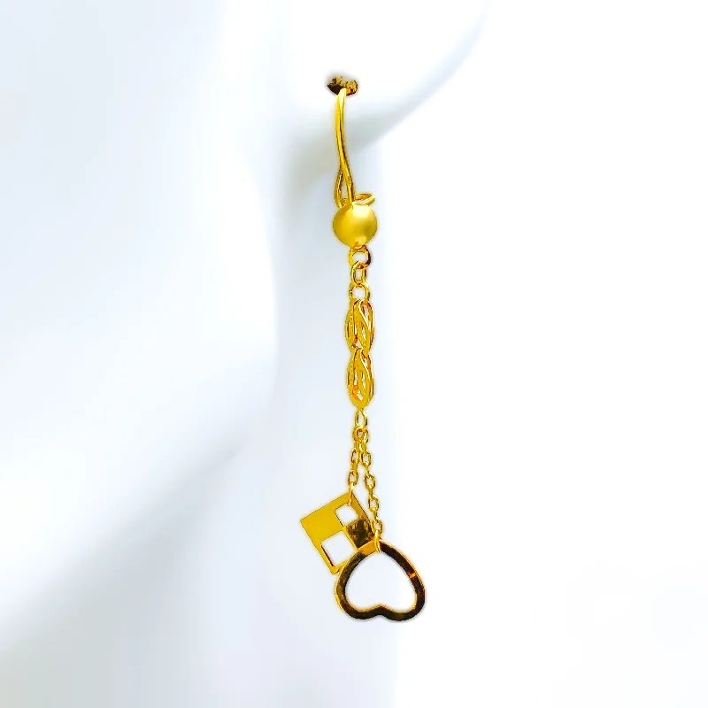 Posh 21k Gold Hanging Heart Earrings