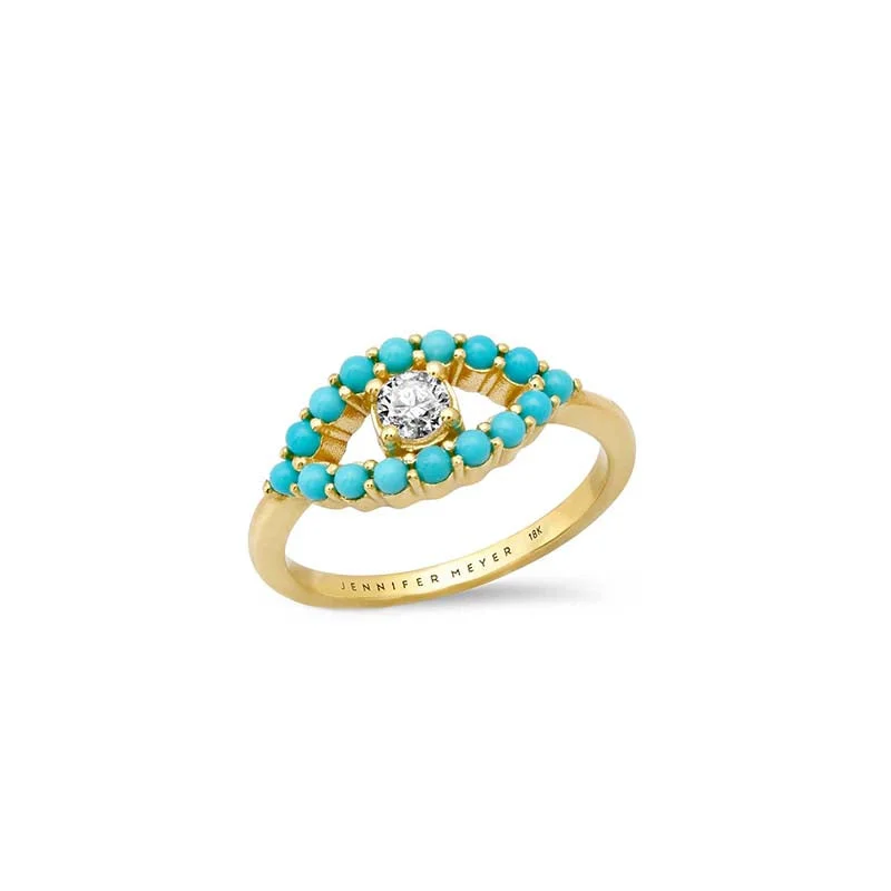 Medium Turquoise Open Evil Eye Ring with Diamond Center