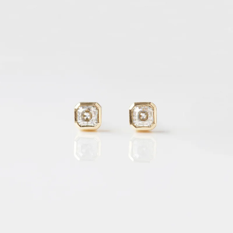 boho pearl charm bracelet Moissanite Asscher Cut Bezel Set Stud Earrings