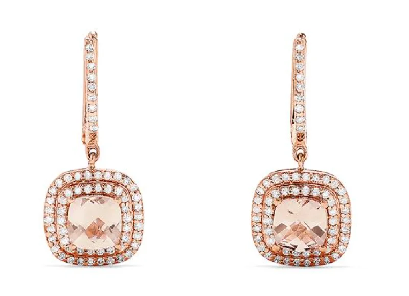 14K Rose Gold Morganite and Diamond Earrings