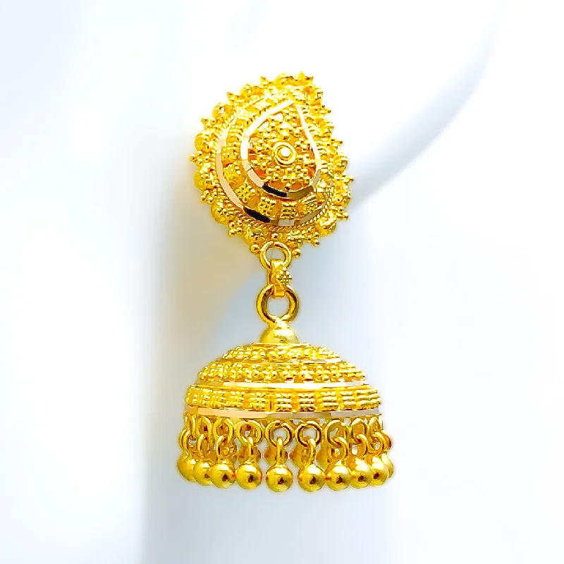 Ornamental Paisley Accented 22k Gold Jhumki Earrings