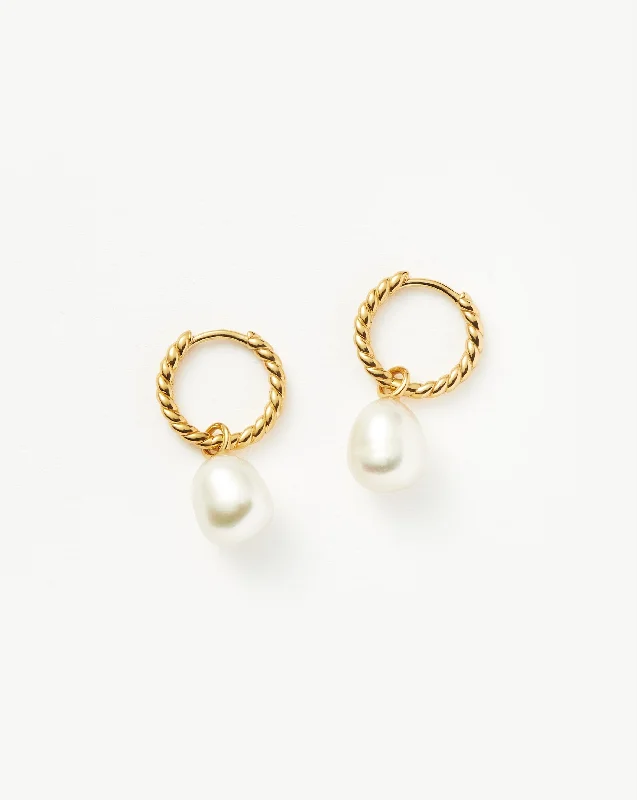 minimalist disc pendant necklace Pearl Twisted Small Drop Hoop Earrings | Gold Plated Vermeil/Pearl