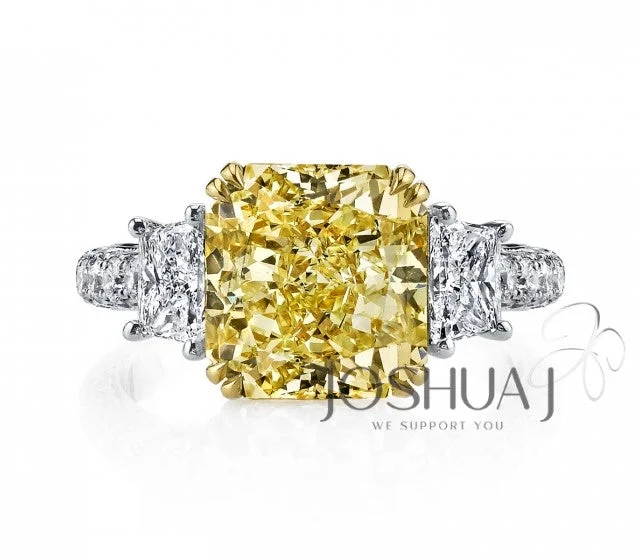 Platinum/18K Yellow & White Radiant Natural Diamond Three Stone Engagement Ring