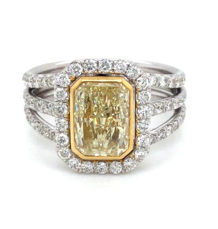 Platinum/18K Yellow & White Radiant Natural Diamond Halo Engagement Ring