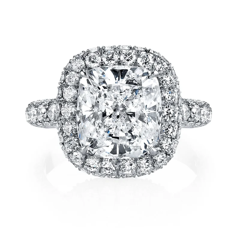 Platinum Cushion Natural Diamond Halo Engagement Ring