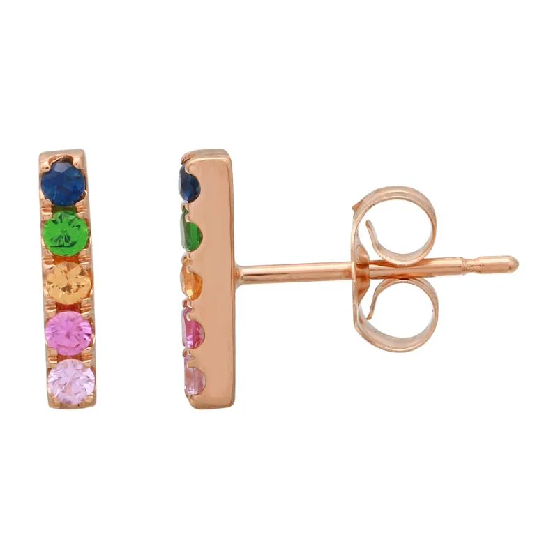 14K Rose Gold Rainbow Bar Earrings