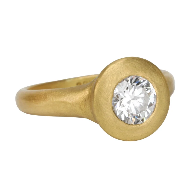 22K Gold "Greek-Inspired" Round Solitaire Diamond Bezel-Set Ring