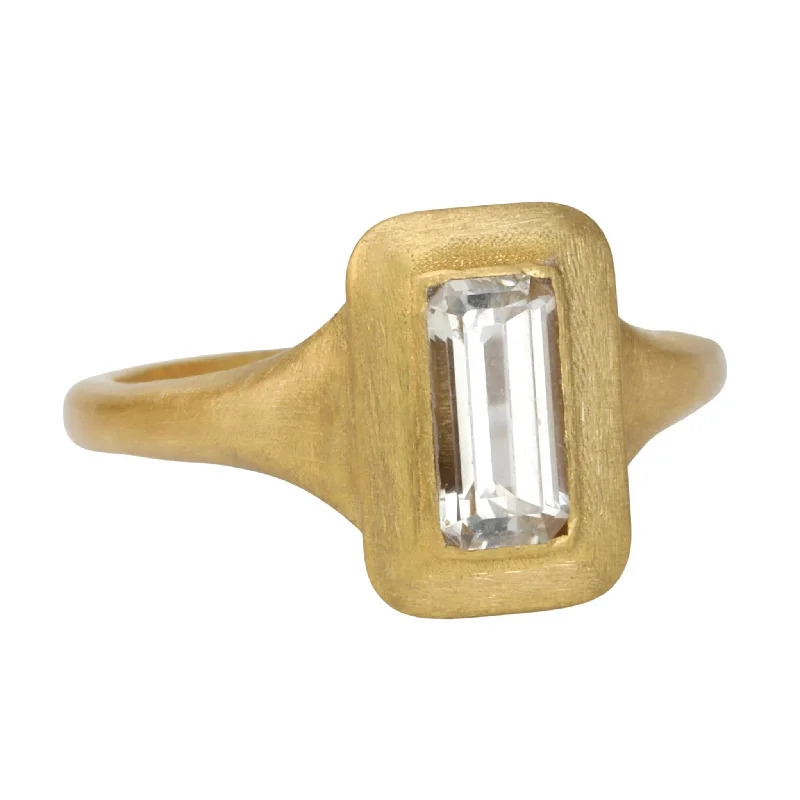 22K Gold "Greek-Inspired" Emerald Cut White Sapphire Baguette Ring