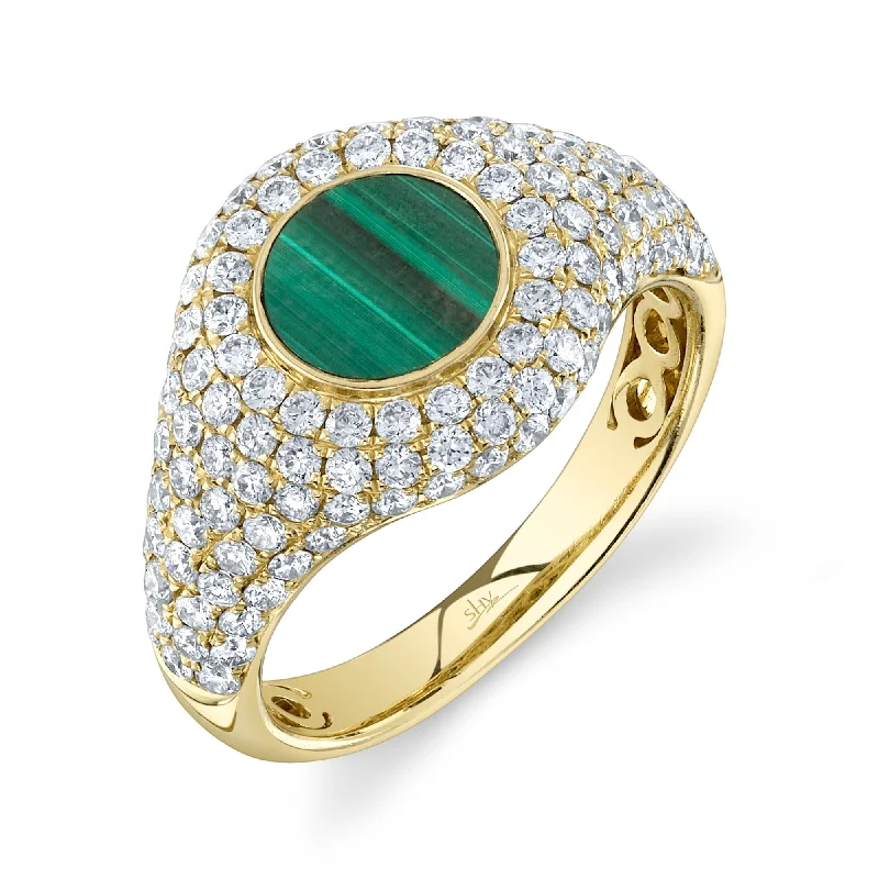 1.39CT DIAMOND & 0.69CT MALACHITE SIGNET RING