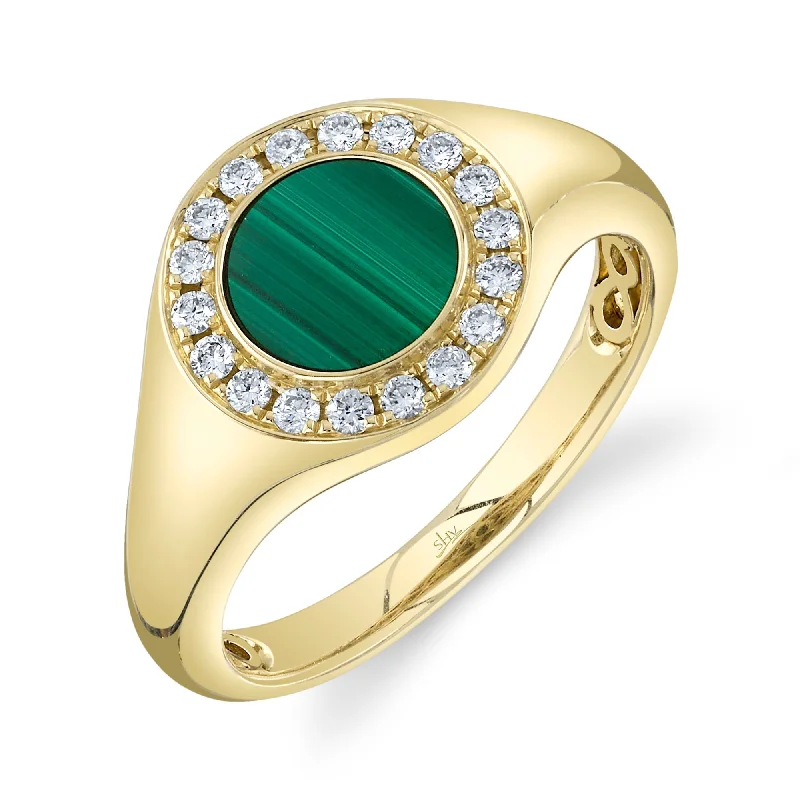 0.20CT DIAMOND & 0.73CT MALACHITE SIGNET RING