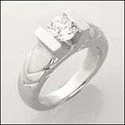 Solitaire Dome Engraved 1 Carat Round Channel Cubic Zirconia 14K White Gold Ring