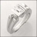 Solitaire Cubic Zirconia Emerald Cut 1 Carat Channel Euro Shank Ring 14k White Gold