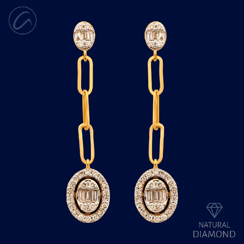 Sparkling Hanging Oval Diamond + 18k Gold Hanging Earrings