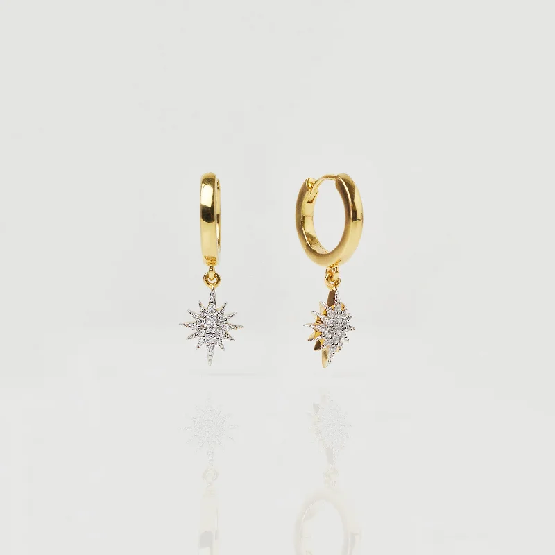 emerald gemstone earrings Starburst Drop Hoops In Gold Vermeil