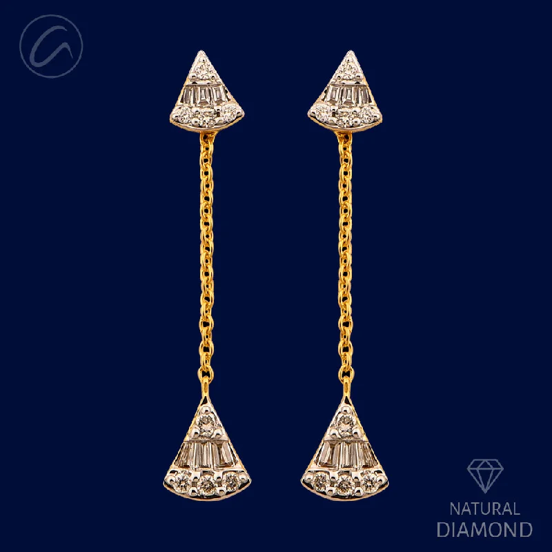 Tasteful Triangle Diamond + 18k Gold Hanging Earrings