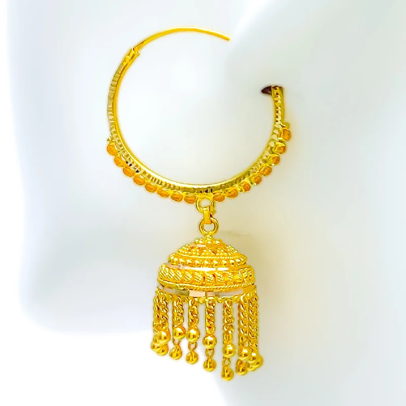 Trendy Dangling Chain 22K Gold Bali Earrings