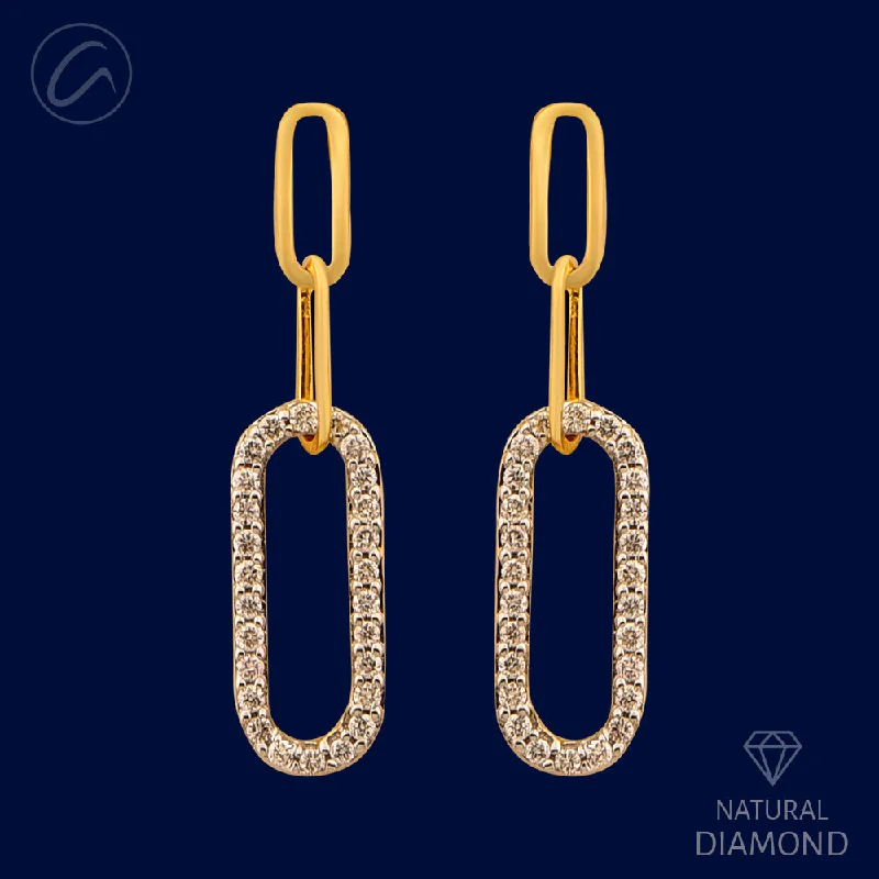 Trendy Oval Diamond + 18k Gold Hanging Earrings