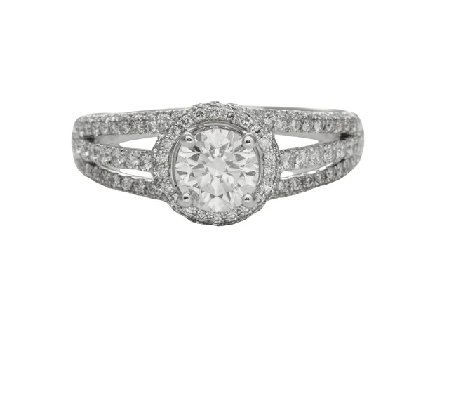 TRIPLE SHANK RING WITH DIAMOND HALO 1.26CTTW