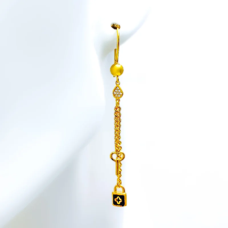 Mod 21k Gold Hanging Charm Earrings