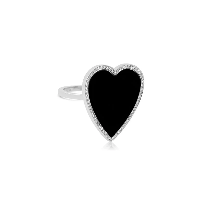 White Gold Onyx Inlay Heart Ring