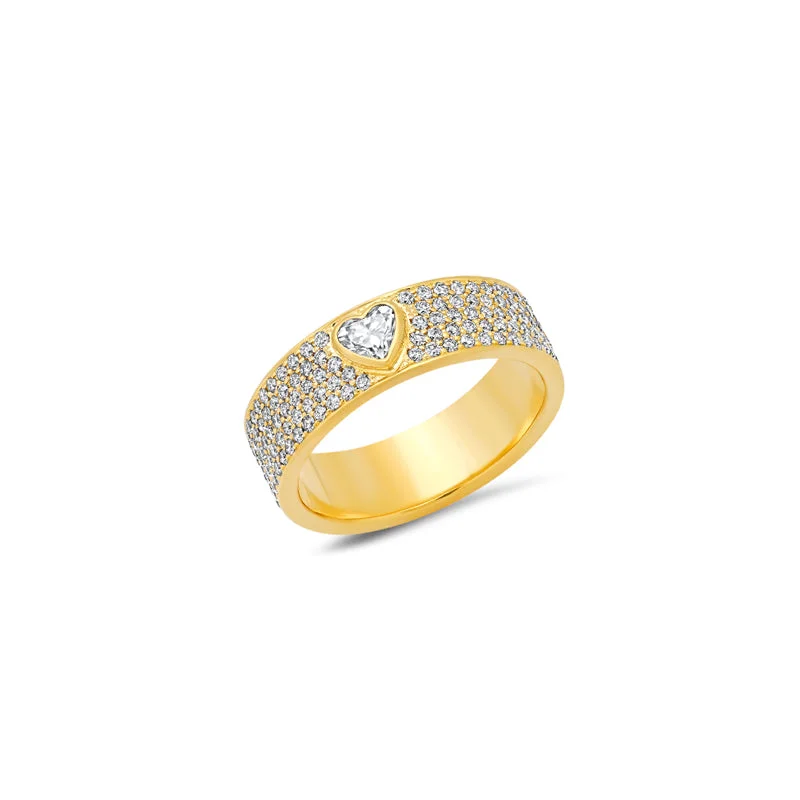 Wide Diamond Ellen Band with Heart-Cut Diamond Accent