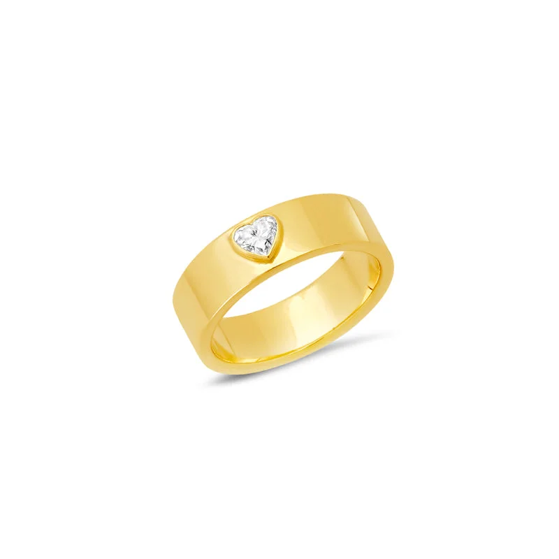 Wide Ellen Band with Heart-Cut Diamond Accent