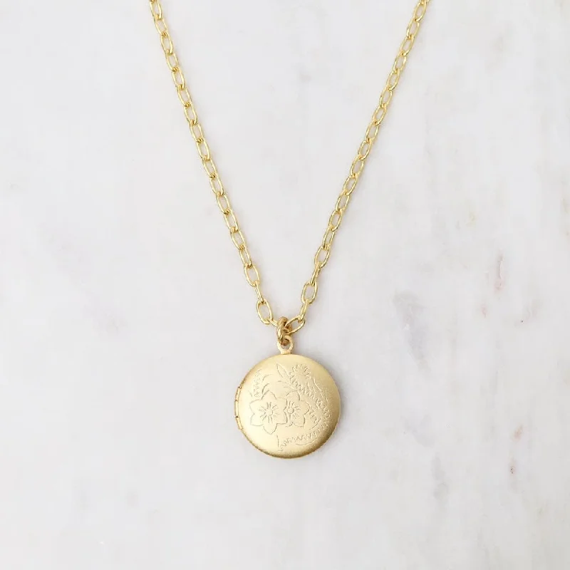 Round Floral Etched Locket Necklace