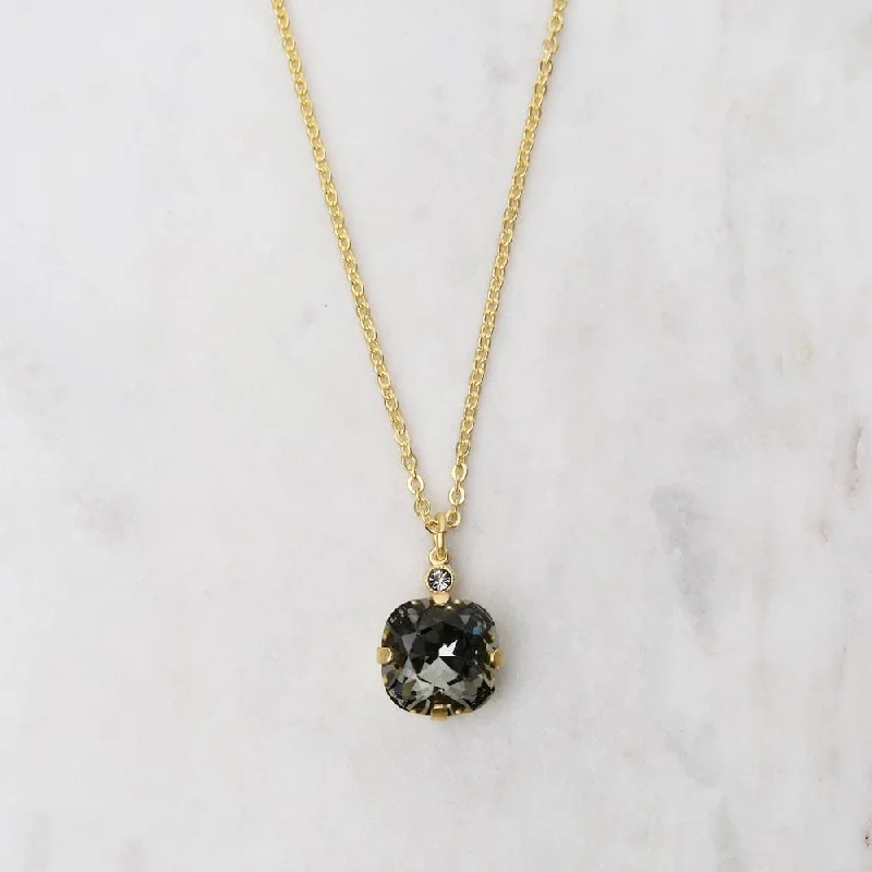 Large Black Diamond Pendant Necklace- Gold Plate