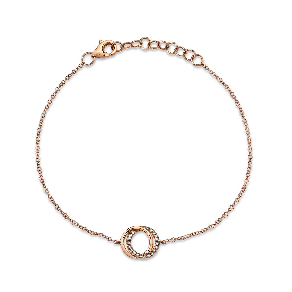 14K Rose Gold Diamond Love Knot Circle Bracelet