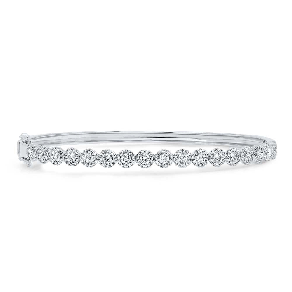 14K White Gold Cluster Diamond Bangle Bracelet