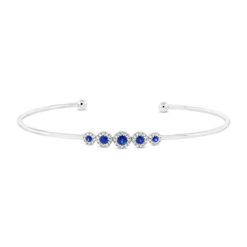 14K White Gold Cuff Bracelet with Diamonds and Blue Sapphires