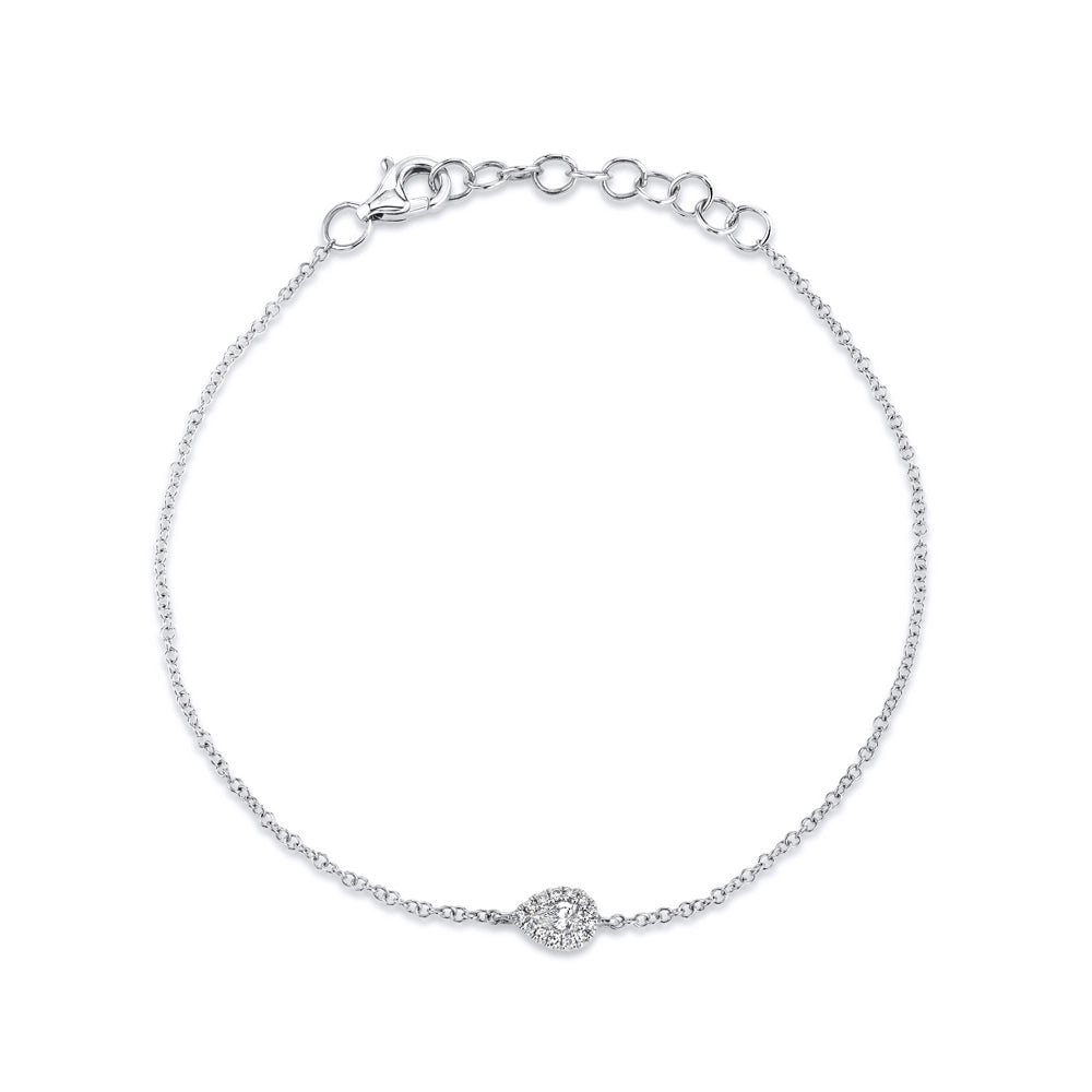 14K White Gold Pear Diamond with Round Diamond Halo Bracelet