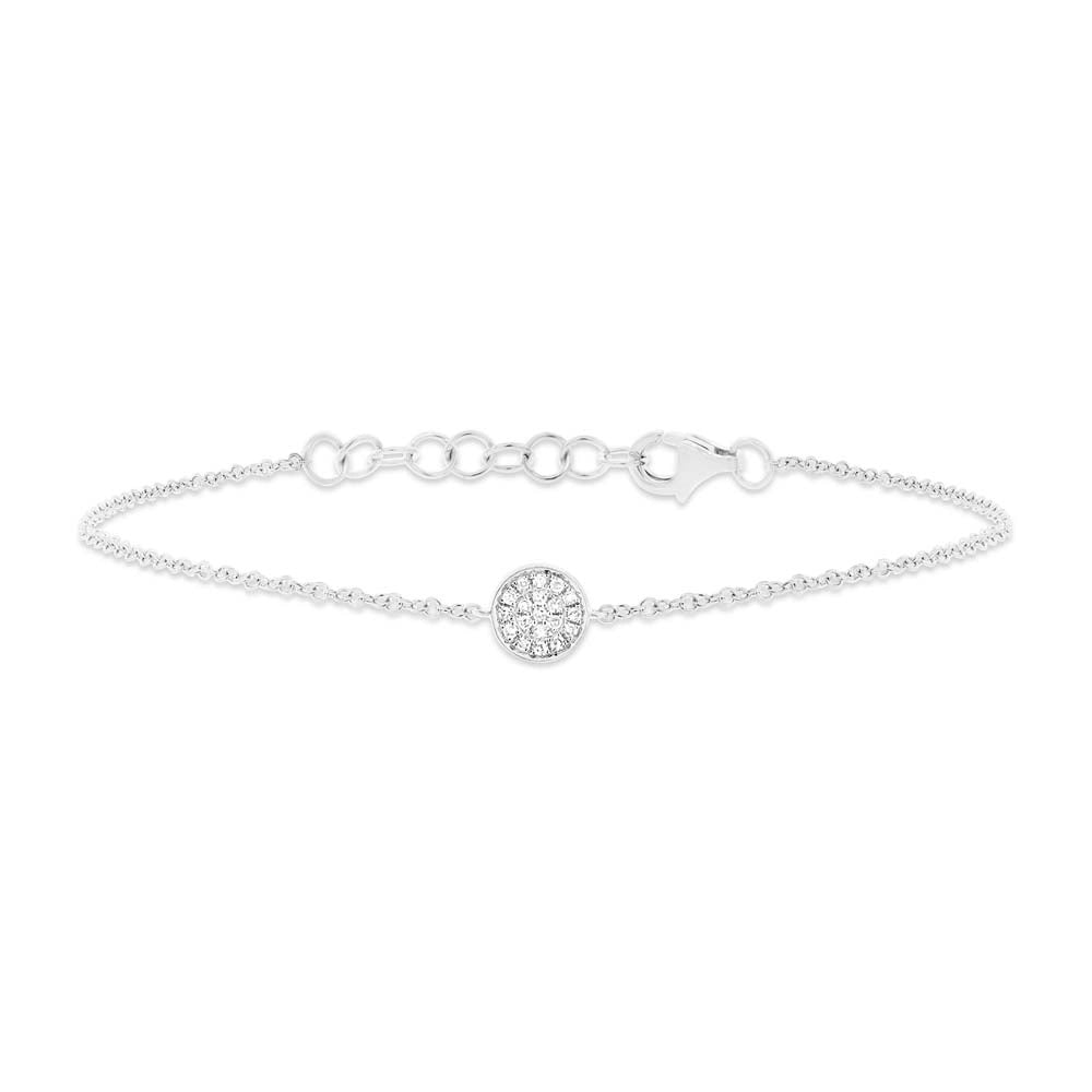 14K White Gold Round Pave Diamond Disc Bracelet