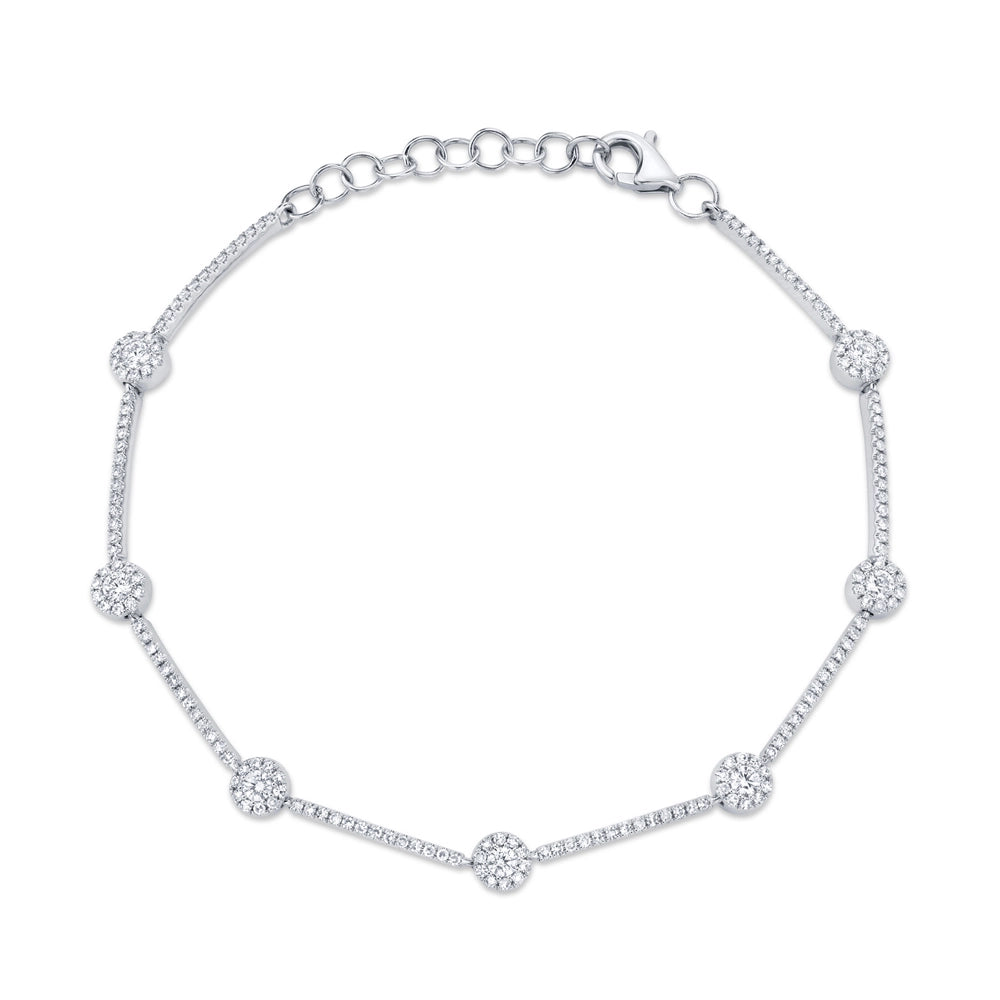 14K White Gold Station Diamond Bracelet