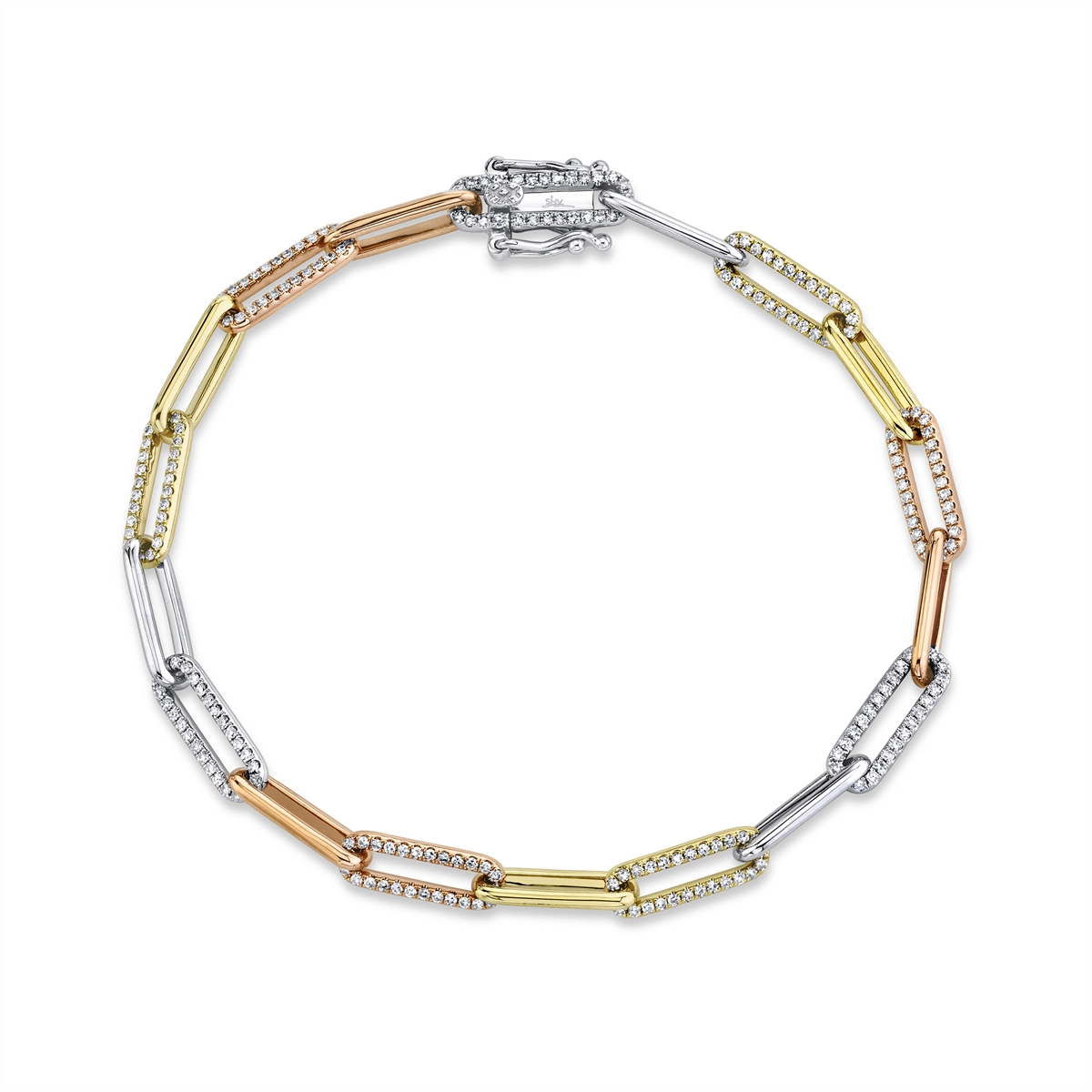 14K White, Yellow and Rose Gold Diamond Link Bracelet