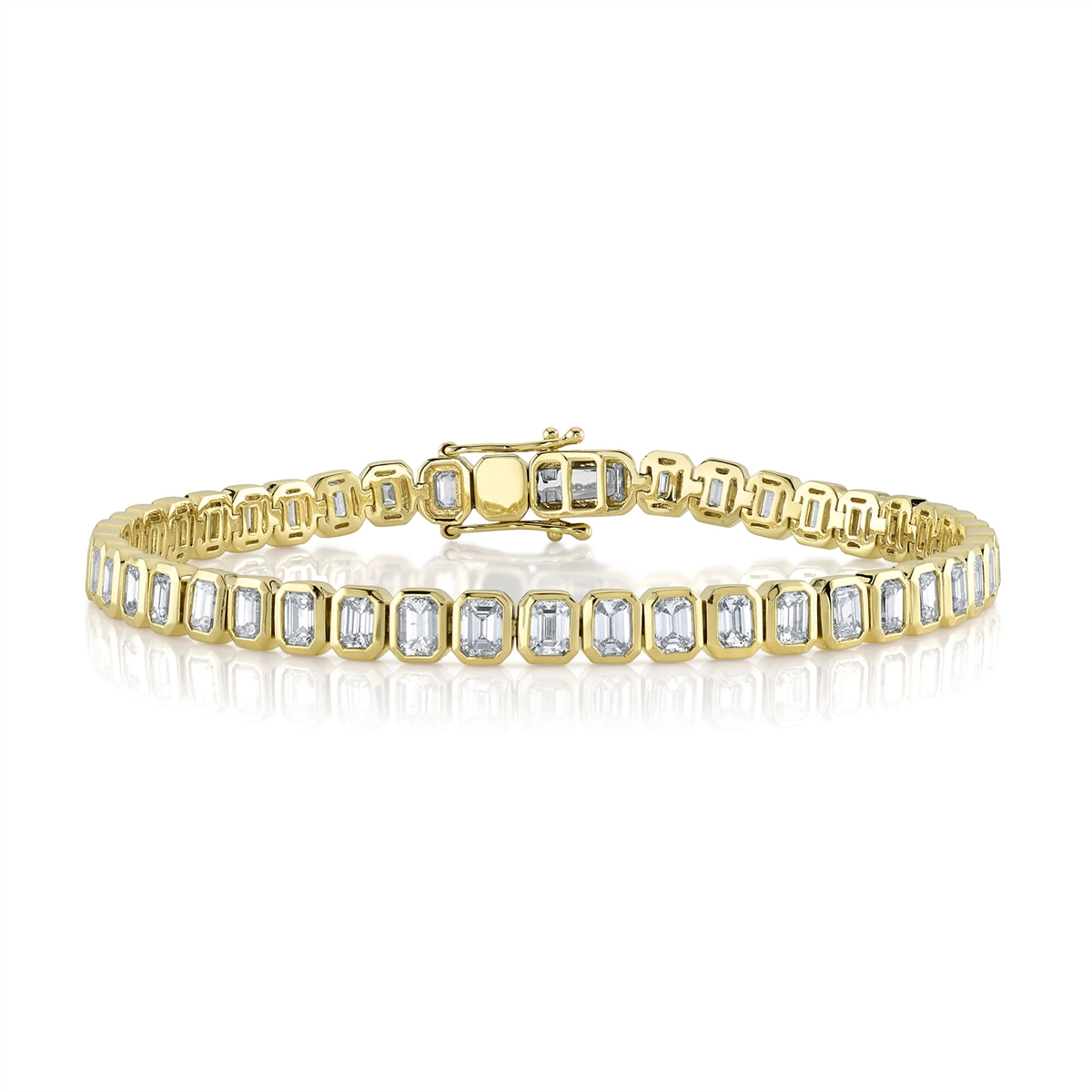 14K Yellow Gold Bezel Set Emerald Cut Diamond Tennis Bracelet