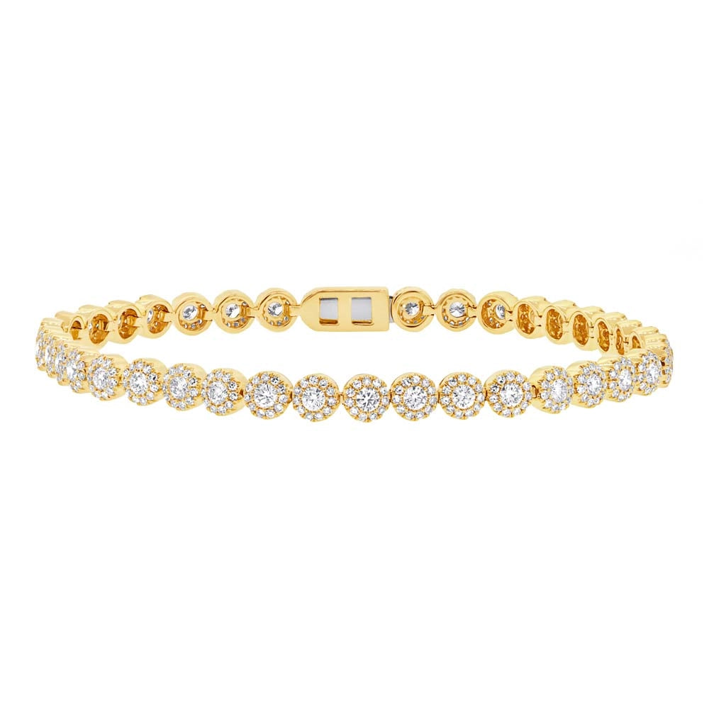 14K Yellow Gold Cluster Diamond Station Bracelet