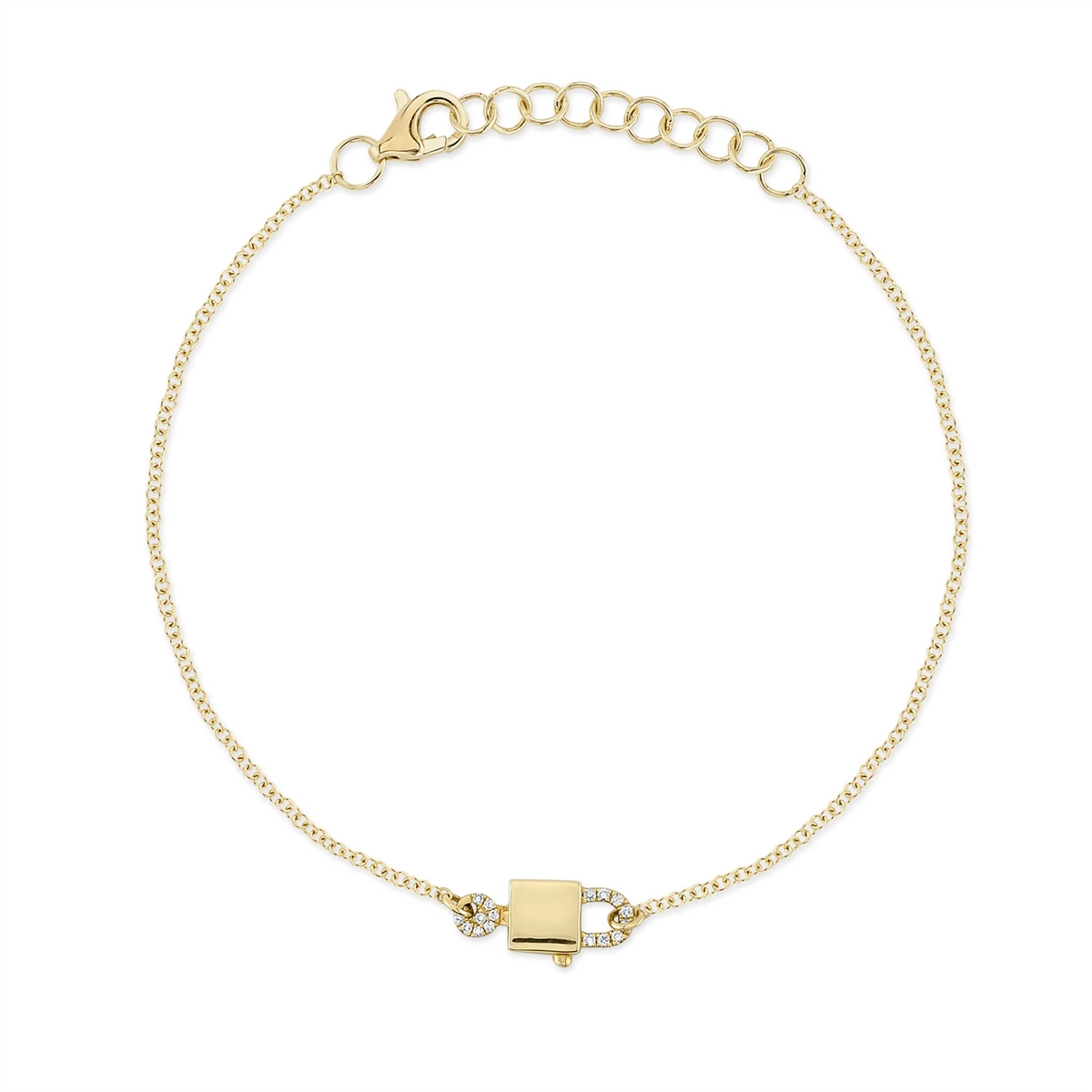 14K Yellow Gold Diamond Lock and Key Bracelet