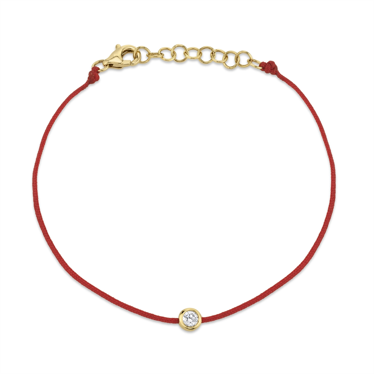 14K Yellow Gold & Red Cord Bracelet with Bezel Set Diamond