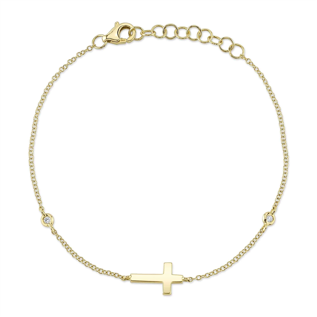 14K Yellow Gold Station Cross and Diamond Bracelet