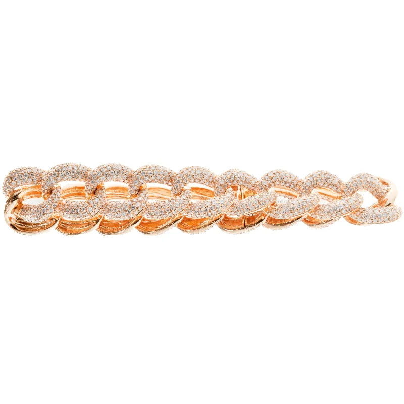 18 Karat Rose Gold Pave Diamond Cuban Link Tennis Bracelet