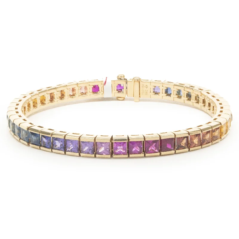 18 Karat Yellow Gold Rainbow Sapphire Inline Bracelet