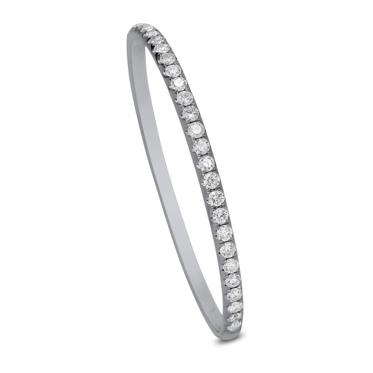 18K White Gold Diamond Bangle Bracelet, Prong Set