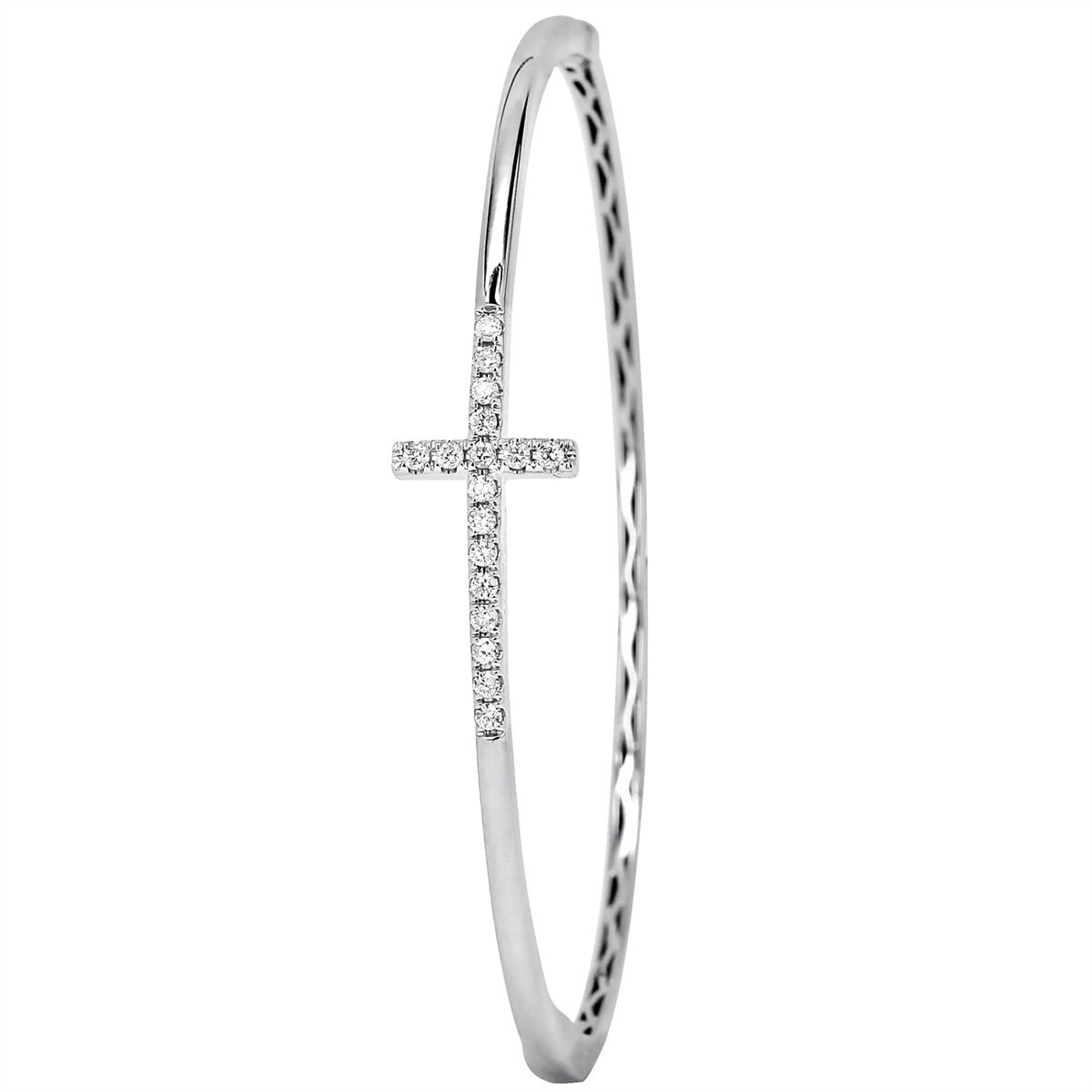 18K White Gold Diamond Cross Bangle Bracelet