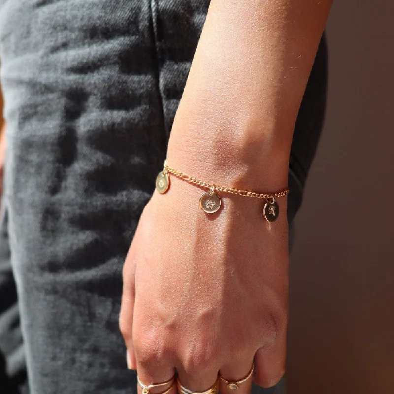 solid gold disc charm bracelet Birth Flower Charm Bracelet