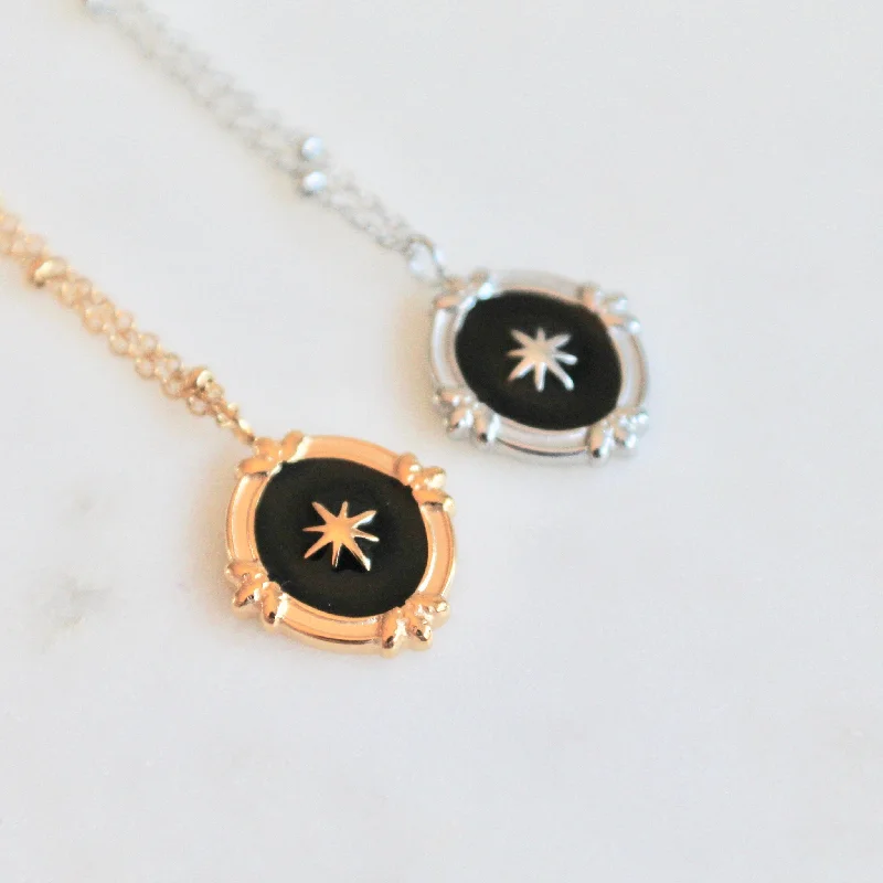 Black enamel pendant necklace